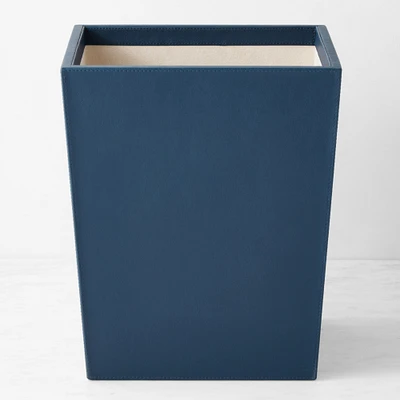 Blue Leather Wastebasket