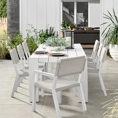 Larnaca Outdoor White Metal Dining Table & All-Weather Weave Dining Chairs
