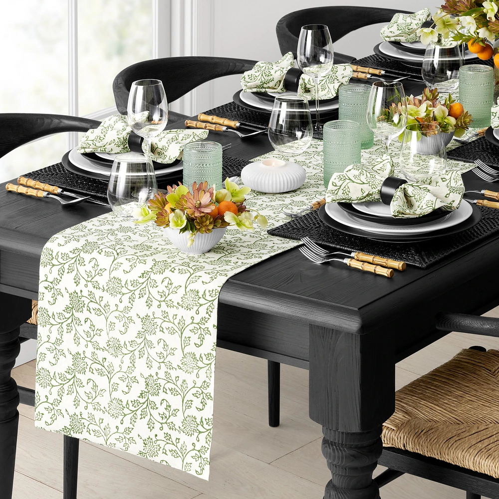 Dahlia Green Table Runner