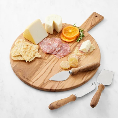 Olivewood Round Cheese Board with Knives