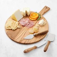 Olivewood Round Cheese Board with Knives