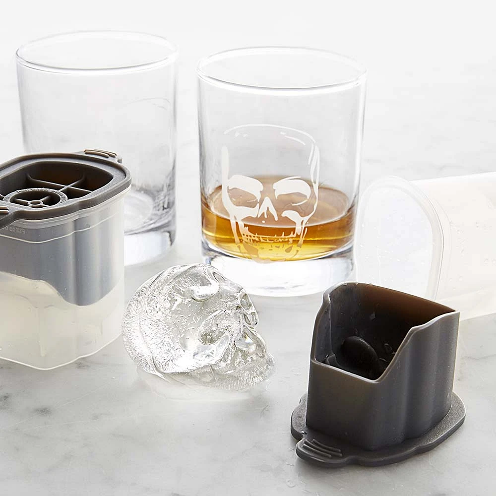 Skull Etched Glass & Ice Mold Set