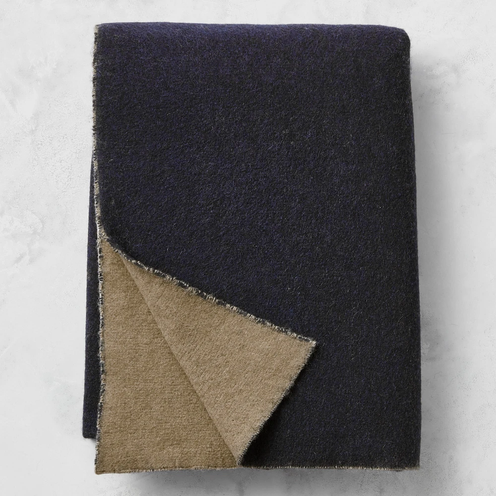 Reversible Double Face Solid Cashmere Throw, Navy/Sand, Black/Light Grey