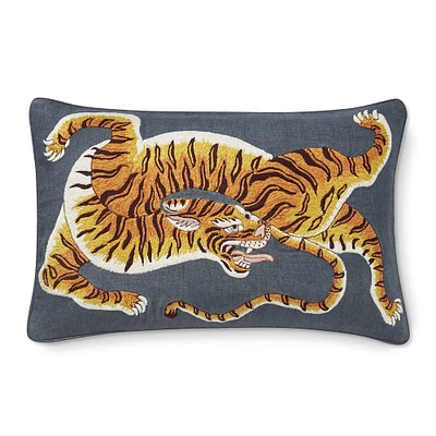 Dharma Tiger Embroidered Lumbar Pillow Cover