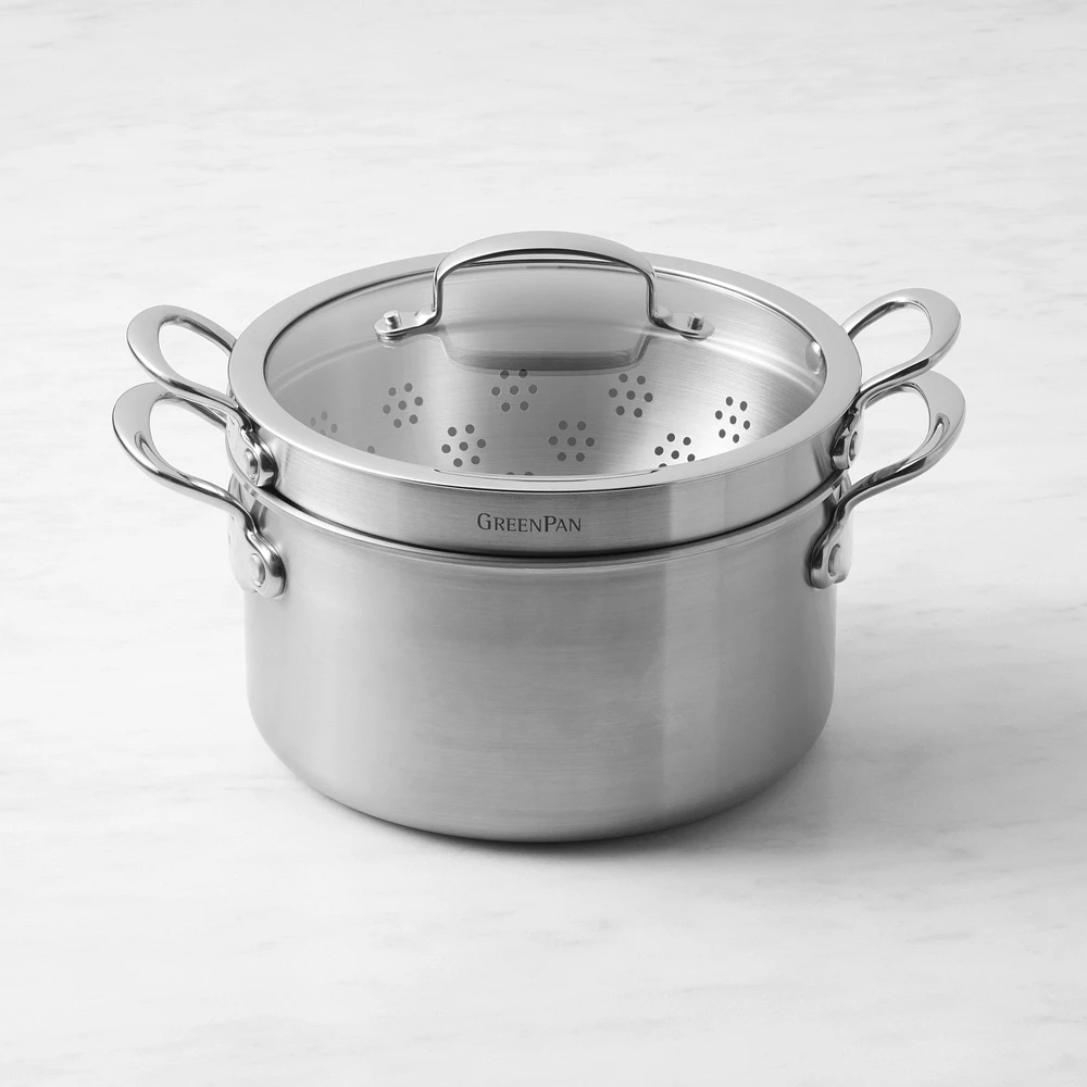 GreenPan™ Premiere Stainless-Steel Ceramic Nonstick Steamer Multipot, 6-Qt.