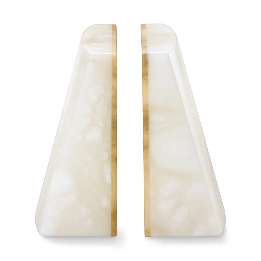 White Alabaster Slanted Bookends, Set of 2