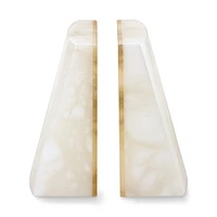 White Alabaster Slanted Bookends, Set of 2