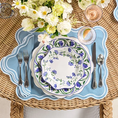 AERIN Garden Bouquet Blue Scalloped Chargers