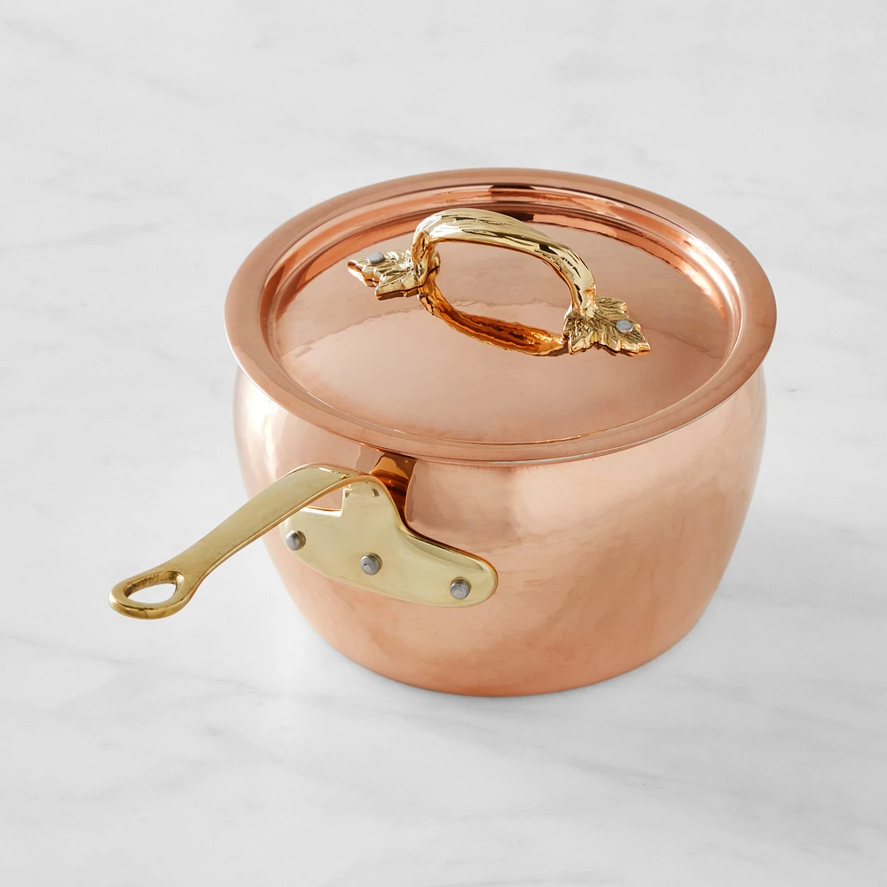 Ruffoni Historia Hammered Copper Saucepan with Vine Lid, 3-Qt.