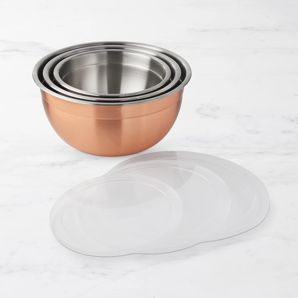 Williams Sonoma Copper Mixing Bowls with Lids, Set of 3