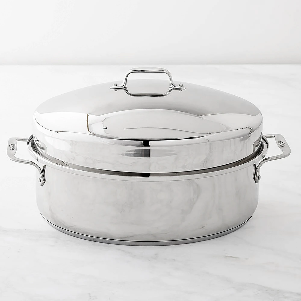 All Clad Stainless-Steel Covered Oval Roasting Pan with Rack