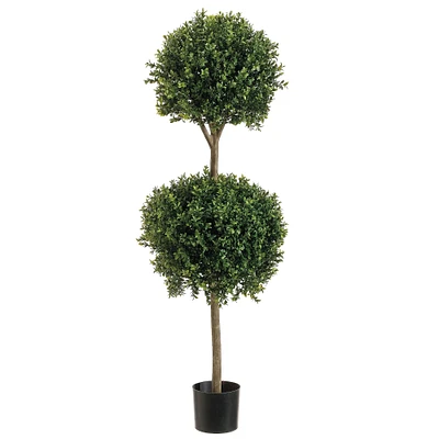 4' Double Ball-Shaped Faux Boxwood Topiary in Plastic Pot