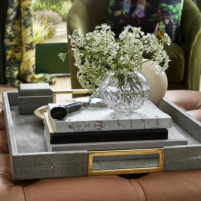 Faux Shagreen & Brass Ottoman Tray