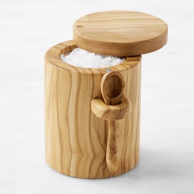 Williams Sonoma Olivewood Salt Cellar with Spoon