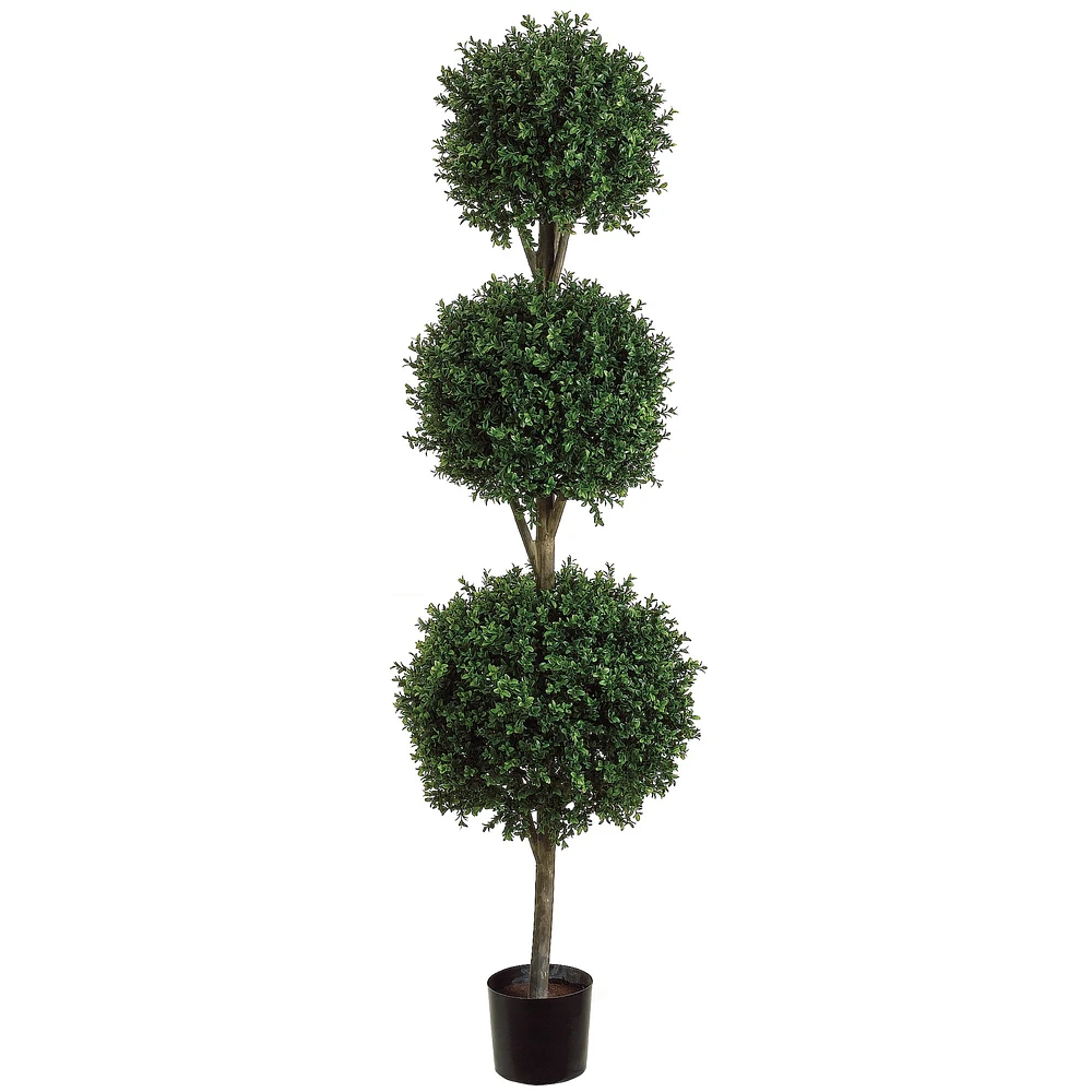 Triple Ball-Shaped Faux Boxwood Topiary in Plastic Pot, 6'