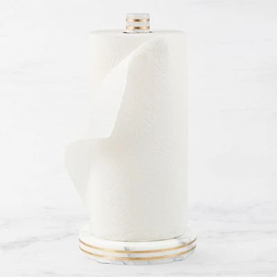 Williams Sonoma Arabescato Marble with Brass Inlay Paper Towel Holder