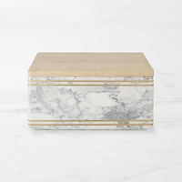 Williams Sonoma Arabescato Marble with Brass Inlay Bread Box