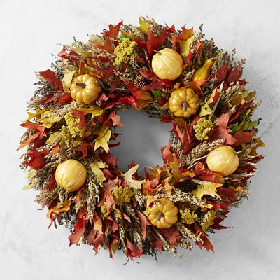 Pumpkin & Fall Leaves Live Wreath