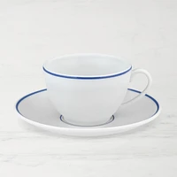 Apilco Tradition Blue-Banded Porcelain Cups & Saucers
