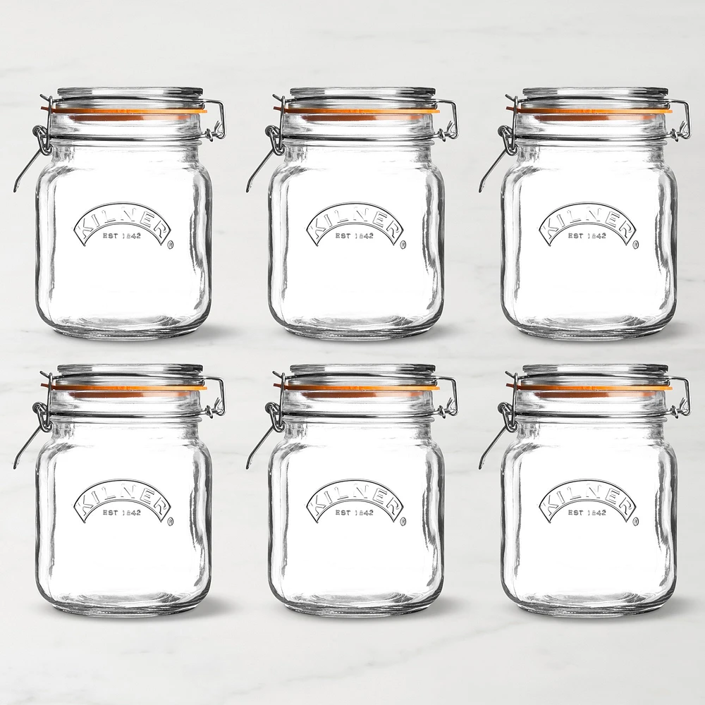 Kilner Square Clip Top Jar, 34 oz, Set of 6