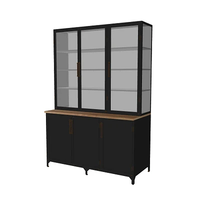 Colt 3- Door Glass Storage Cabinet with Counter (60")