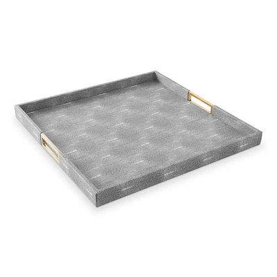 Faux Shagreen & Brass Ottoman Tray, Square