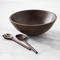 Dark Wood Salad Bowl & Servers