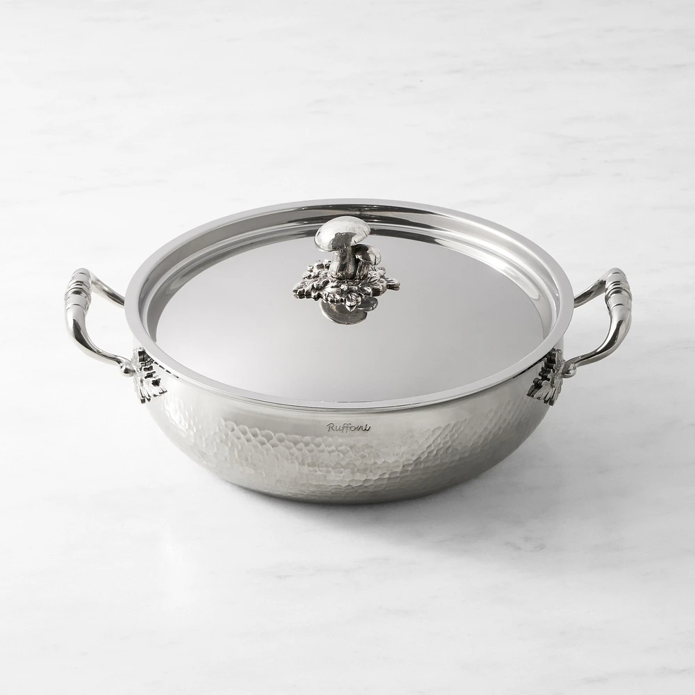 Ruffoni Opus Prima Hammered Stainless-Steel Risotto Pan with Mushroom Knob, 5 1/2-Qt.