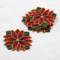 Beaded Poinsettia Coasters, Set of 4