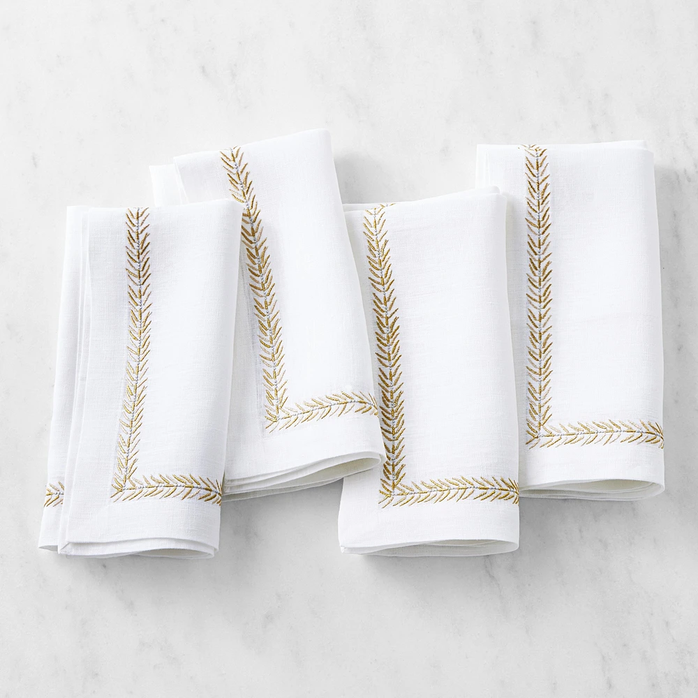 OPEN BOX: Leaf Garland Embroidered Napkins, Set of 4, Gold