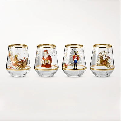 OPEN BOX: 'Twas the Night Before Christmas Nutcracker Stemless Wine Glasses, Set of 4