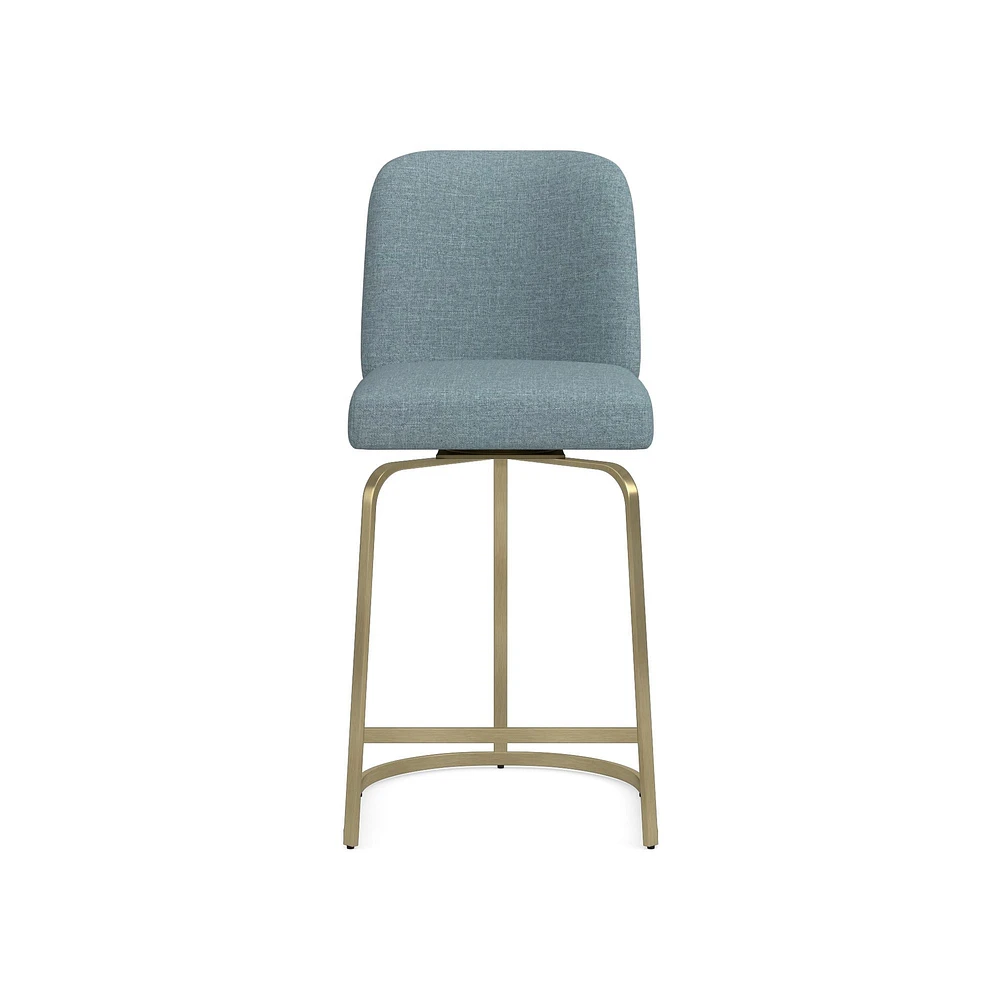 OPEN BOX: Bradley Swivel Counter Stool, Standard, Performance Recycled Plush Weave, Blue, Antique Brass