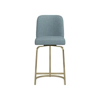 OPEN BOX: Bradley Swivel Counter Stool, Standard, Performance Recycled Plush Weave, Blue, Antique Brass