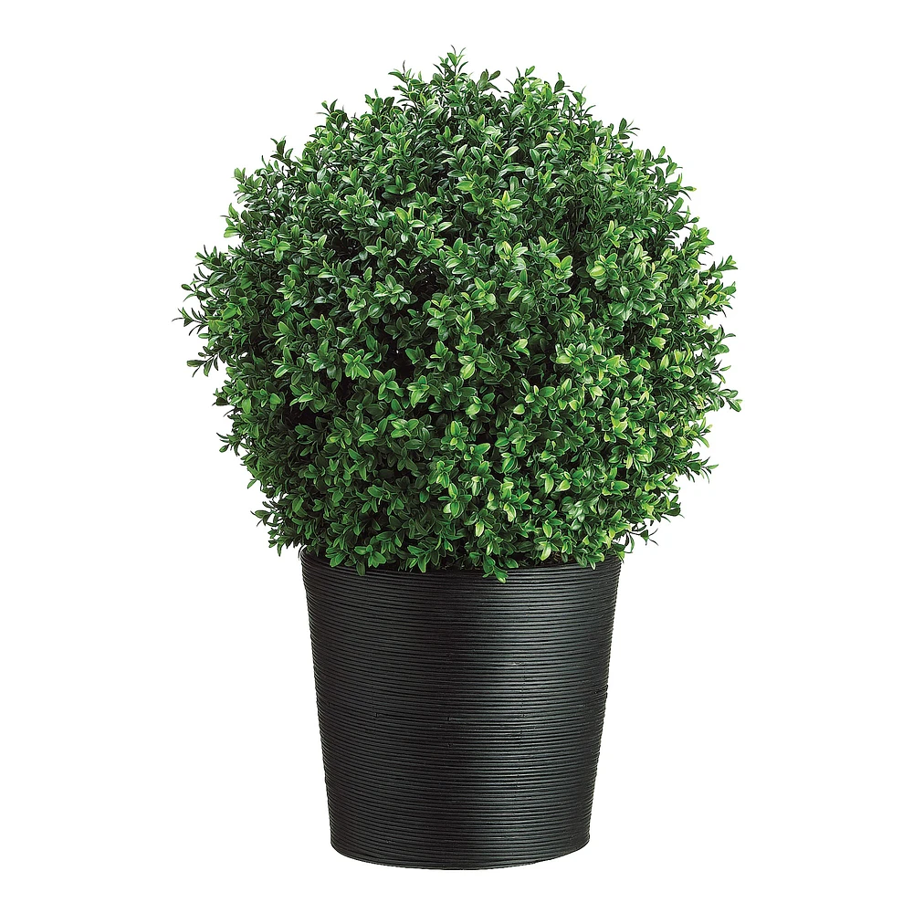 Faux Boxwood Ball Topiary in Bamboo Pot, 30"