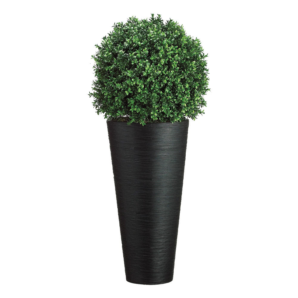 Faux Boxwood Ball Topiary in Bamboo Container, 44"