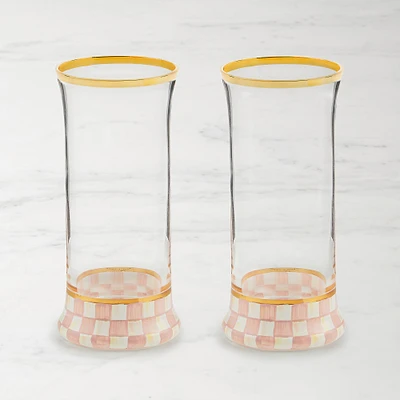 MacKenzie-Childs Rosy Check Highball Glasses, Set of 2