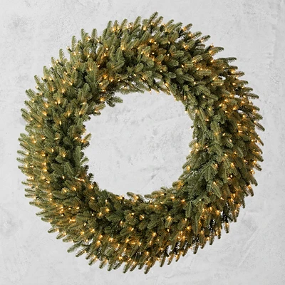 OPEN BOX: Balsam Hill Balsam Fir Pre-Lit Wreath, 48", Clear LED Battery-Operated