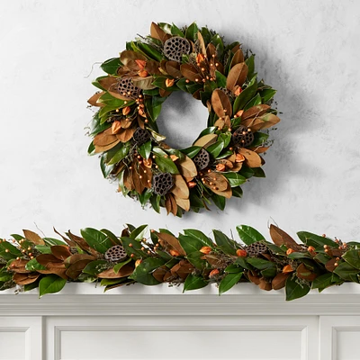 Magnolia Lantern Live Wreath & Garland