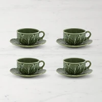 Bordallo Pinheiro Cabbage Tea Cup & Saucer, Set of 4