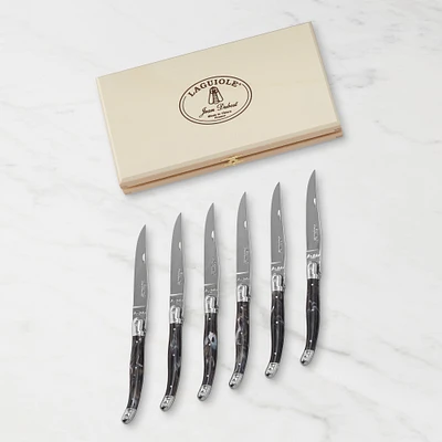 Dubost Laguiole Black Faux Horn Steak Knives, Set of 6