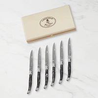 Dubost Laguiole Black Faux Horn Steak Knives, Set of 6