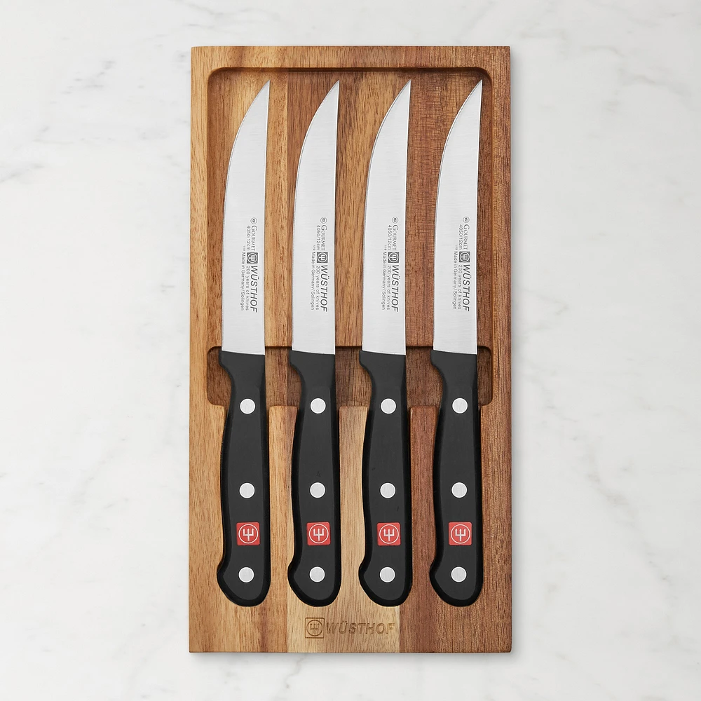 Wüsthof Gourmet Steak Knives in Acacia Tray, Set of 4