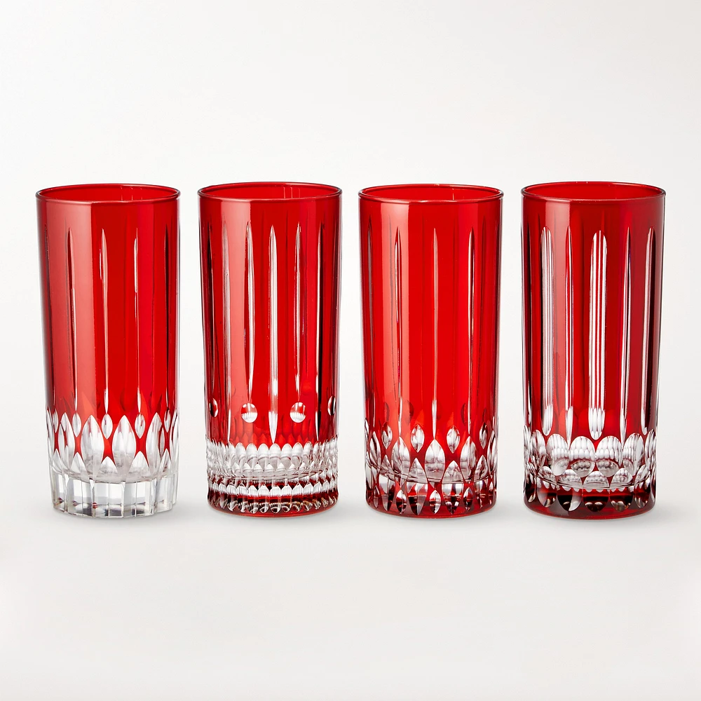 Wilshire Jewel Cut Red Highball Glasses, Set of 4