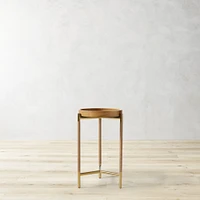 OPEN BOX: Kenwood Martini Side Table, Leather, Natural, Antique Brass