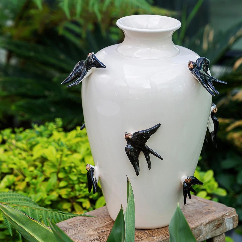 Bordallo Pinheiro Primavera Vase with Swallows