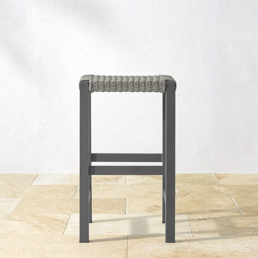 Larnaca Slate Grey Metal All-Weather Weave Backless Bar Stool