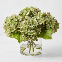 Faux Green & Purple Hydrangea Arrangement in Glass Vase