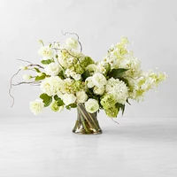 Faux Ranunculus & Hydrangea Floral Arrangement in Glass Vase