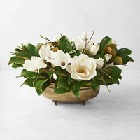 Faux Magnolia Arrangement in Brass Bowl