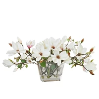 Faux Magnolia Arrangement in Square Vase